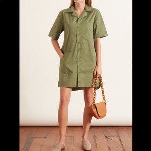 Tibi Cotton Twill Olive Camp Dress